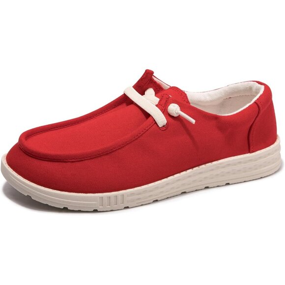 Women's V-Red Fashion Casual Walking Canvas Low Top Flats  Sneakers Shoes - Picture 3 of 5